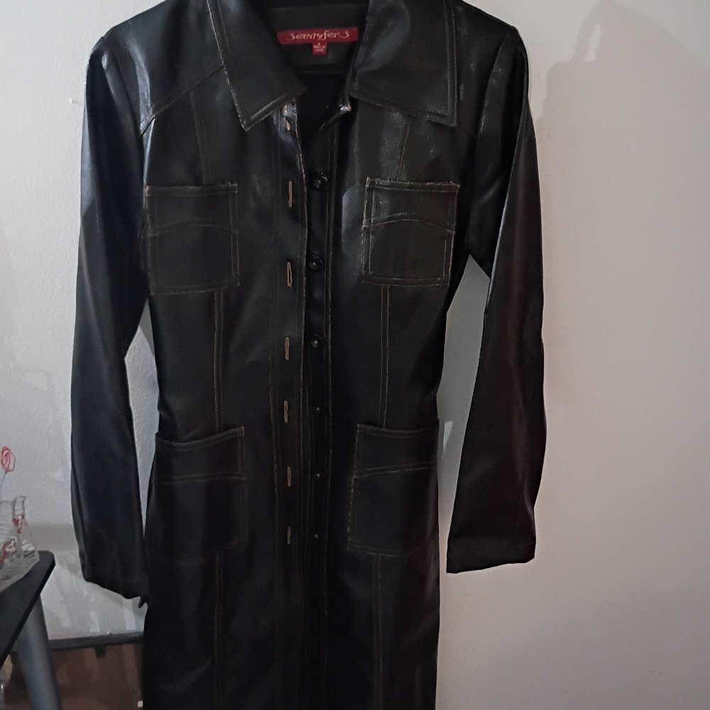 Women's Black Faux Leather Coat